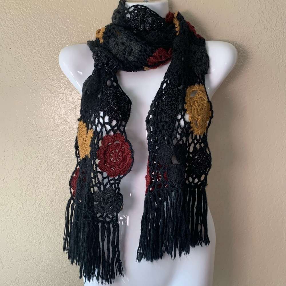 DANIELE MEUCCI Made In Italy Kid Mohair Blend Crochet Boho Gypsy Scarf